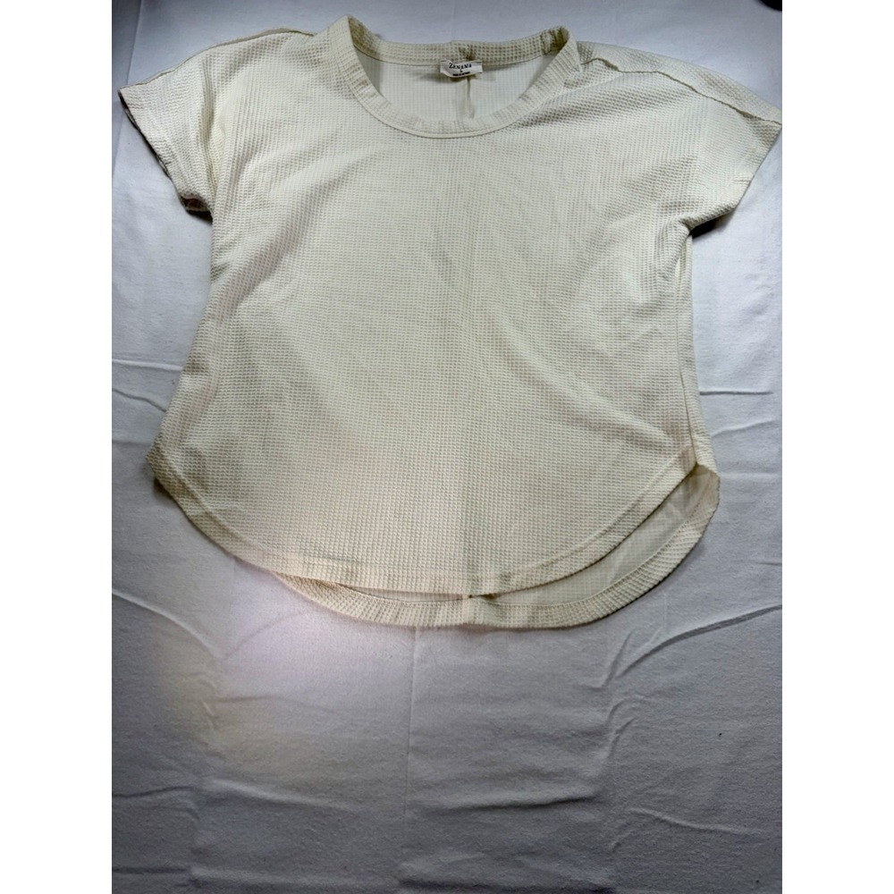 Zenana Ivory Color Solid Ribbed Knit Round Neck Short Sleeve Size L